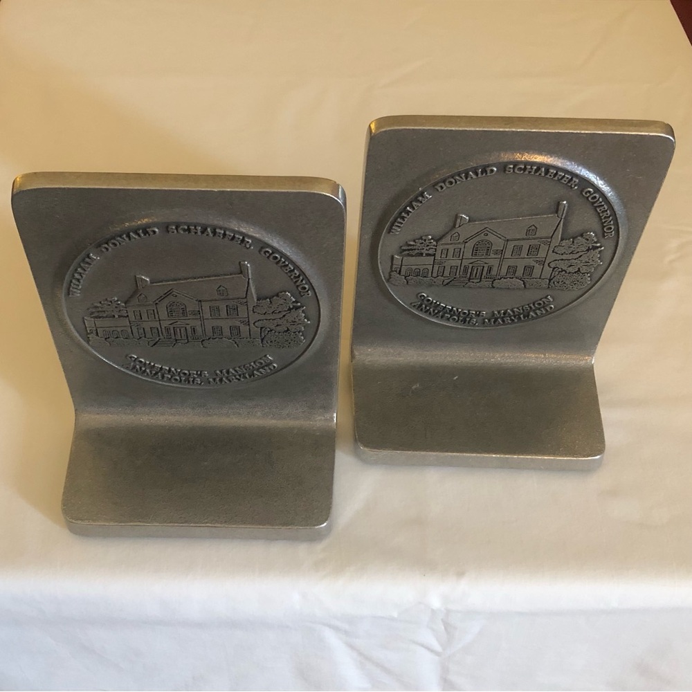 Pewter Bookends William Donald Schaefer Government House Maryland Memorabilia